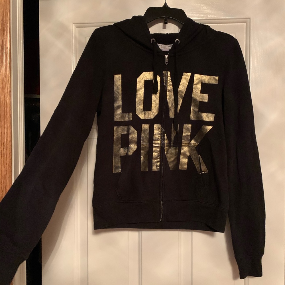LOVE PINK Black Cheetah Print Zip Up Hoodie